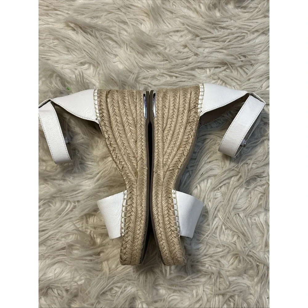 Franco Sarto Clemens White‎ Leather Platform Espadrille Wedge Sandals Size 8.5M